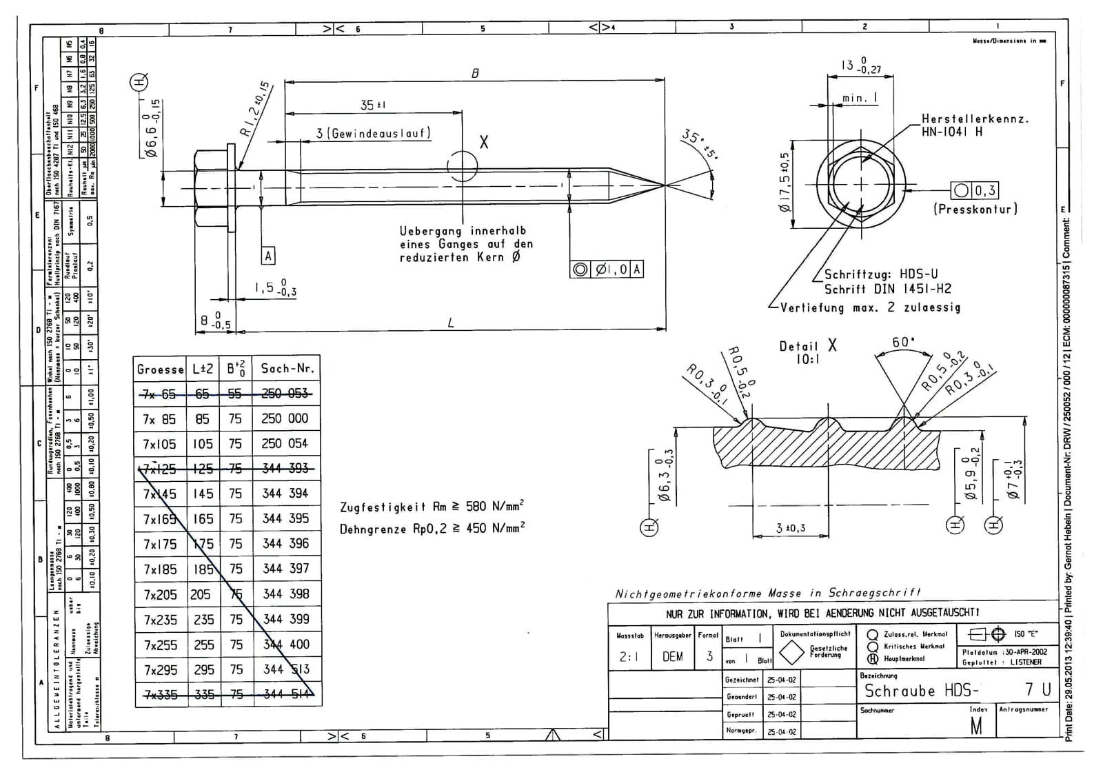 чертеж самореза с острым наконечником